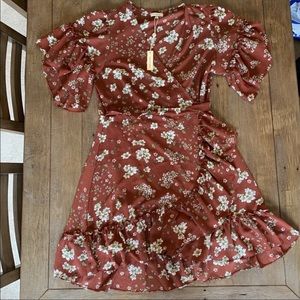 Max Studio Floral Print Wrap Ruffle Dress